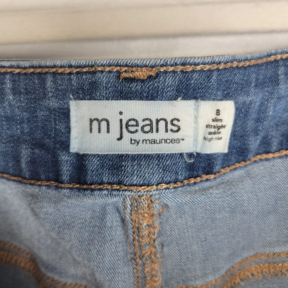 M Jeans By Maurices Women's Size 8 Jeans Slim Straight Ankle High Rise Distresse - Picture 5 of 6